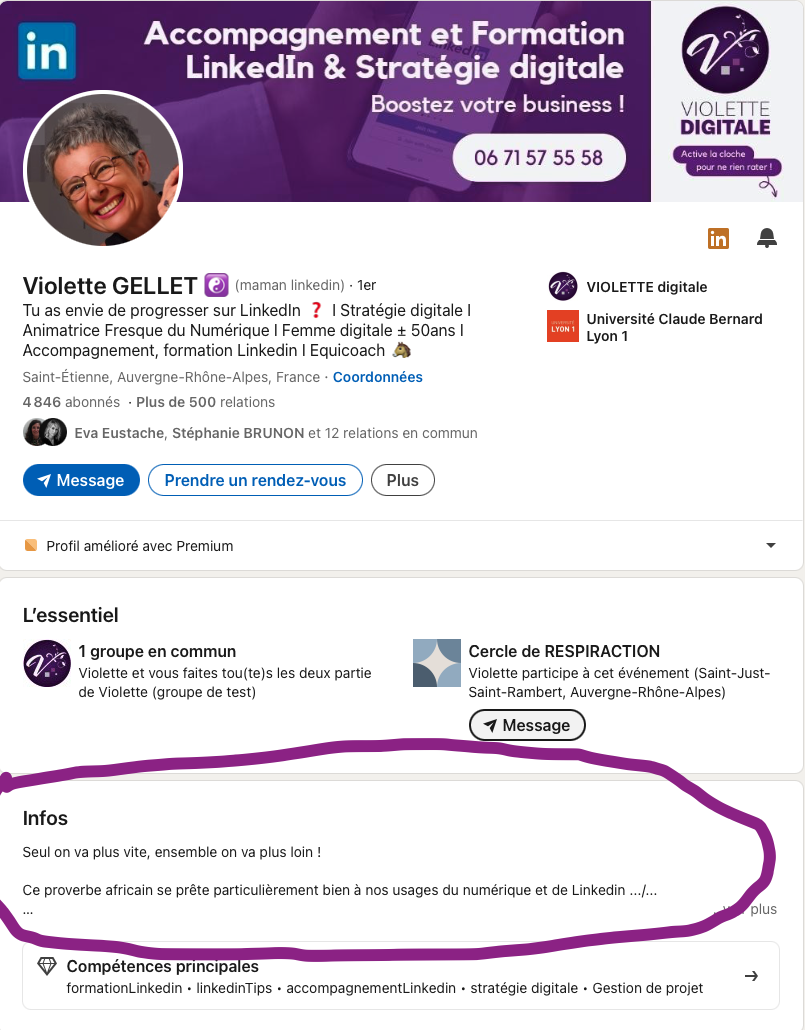 Section "infos" profil Linkedin